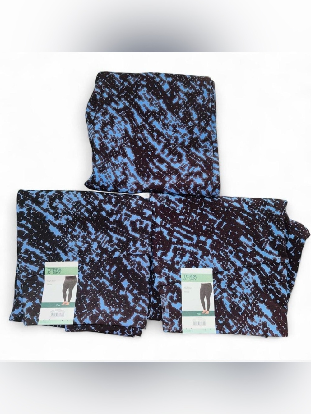 Terra & Sky High-Rise Ankle Leggings Plus 0X 14W Blue Snake Print New Lot of 3 - Picture 12 of 13